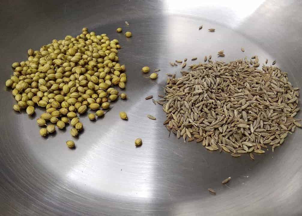 cumin seeds and coriander seeds